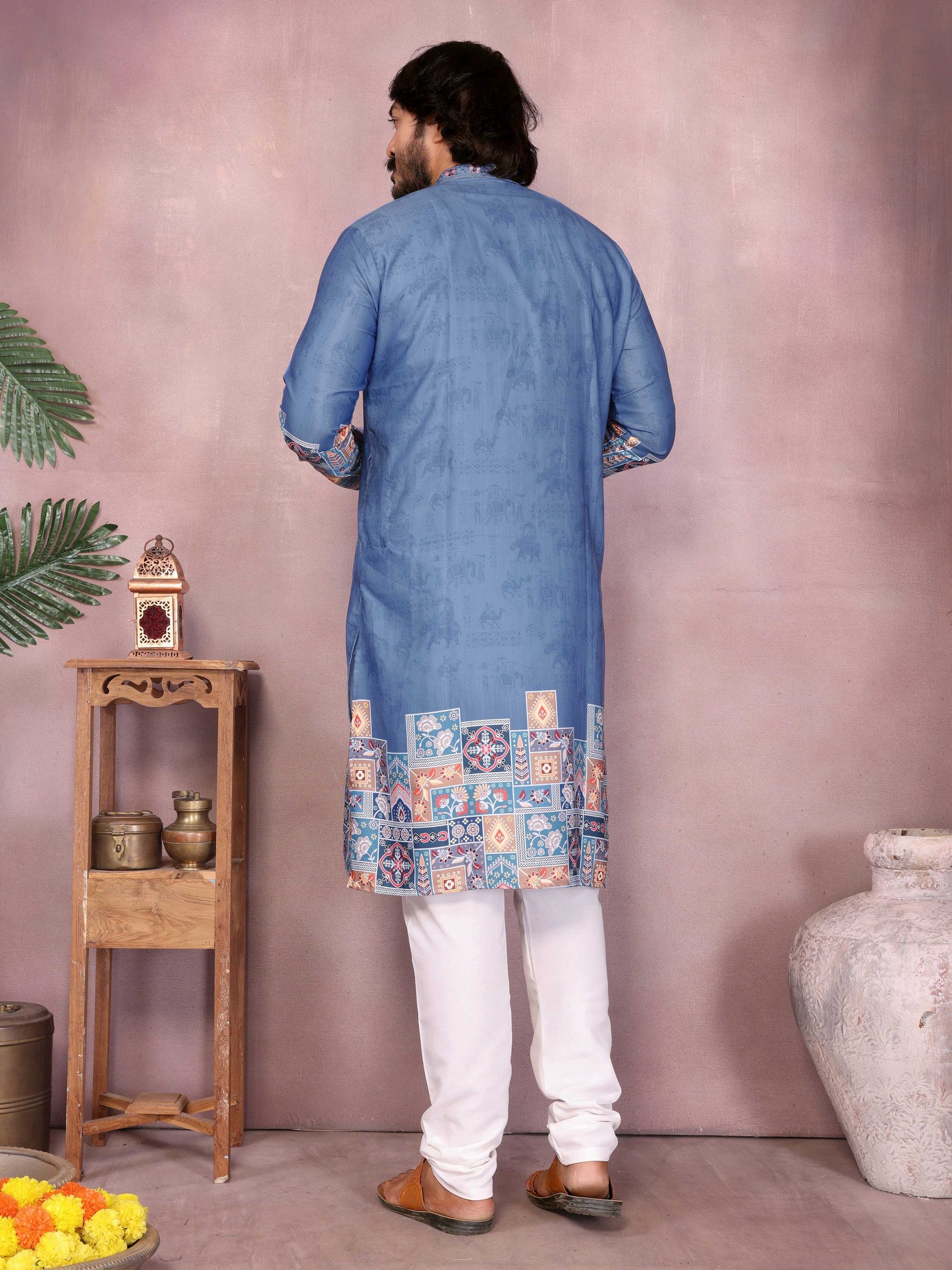 Jyoti Fashion Men's Blue Sequins Embroidered Kurta with Pajama | Swadesiicart