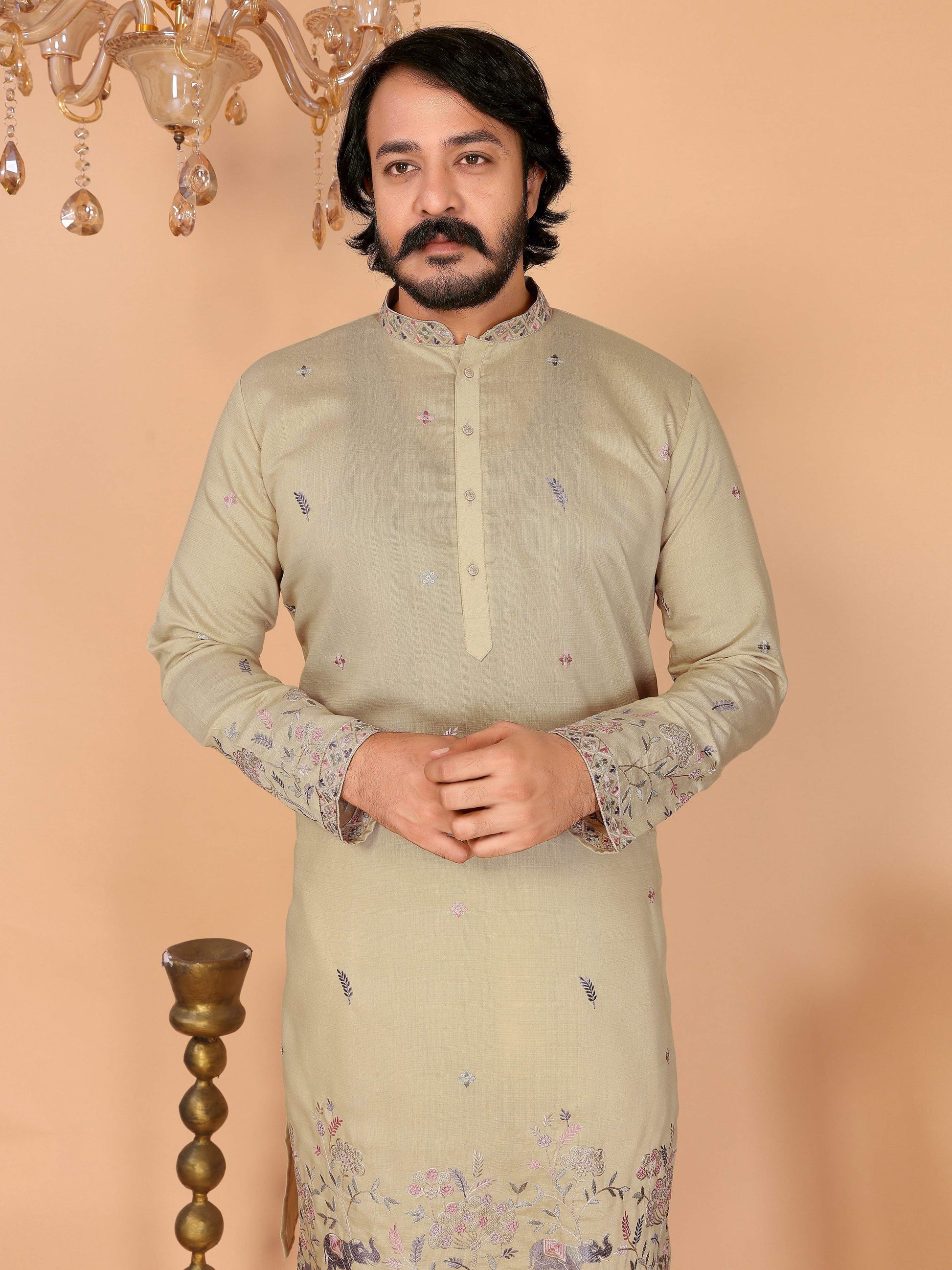 Jyoti Fashion Men's Sea Green Sequins Embroidered Kurta with Pajama | Swadesiicart