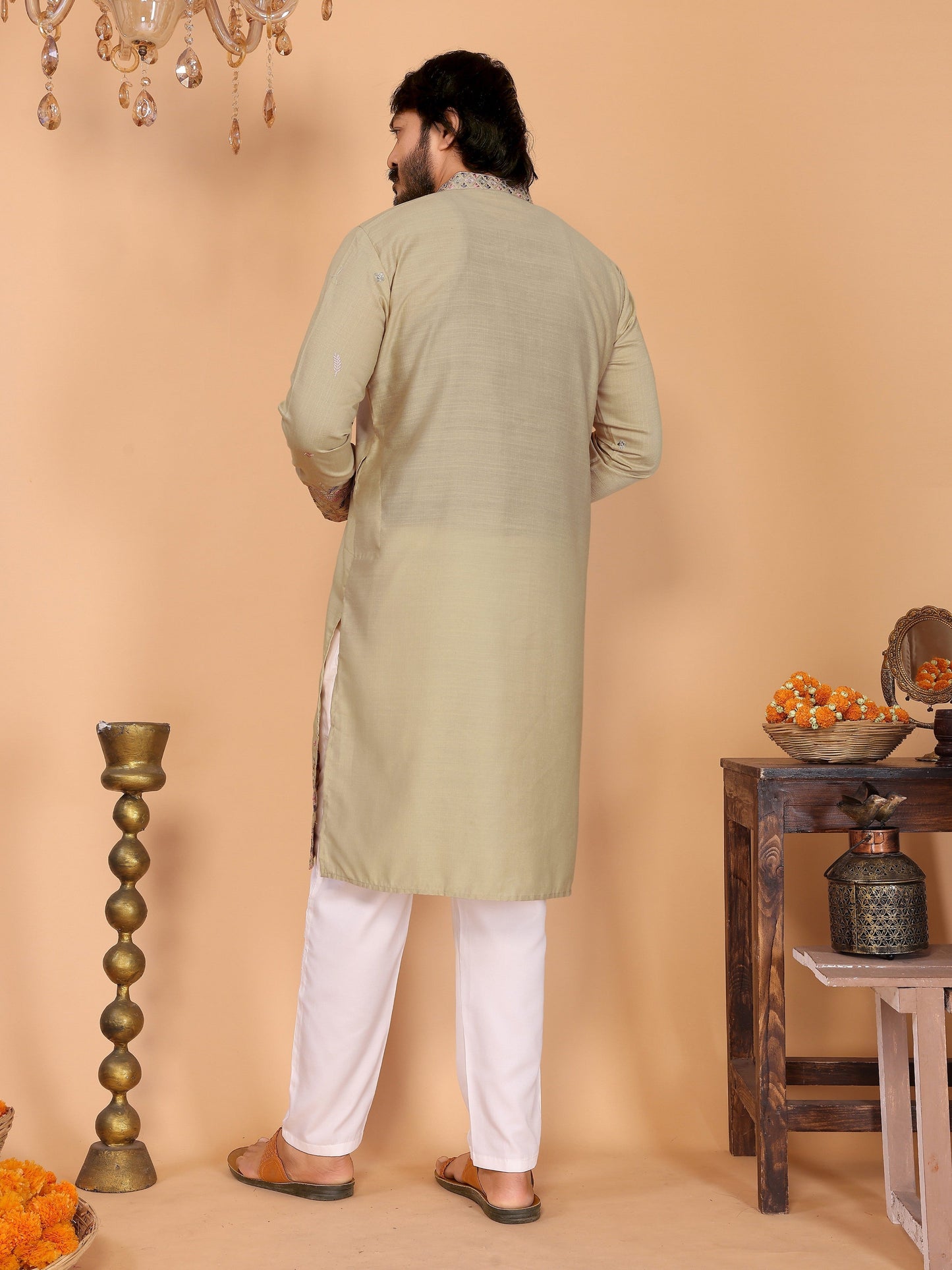 Jyoti Fashion Men's Sea Green Sequins Embroidered Kurta with Pajama | Swadesiicart