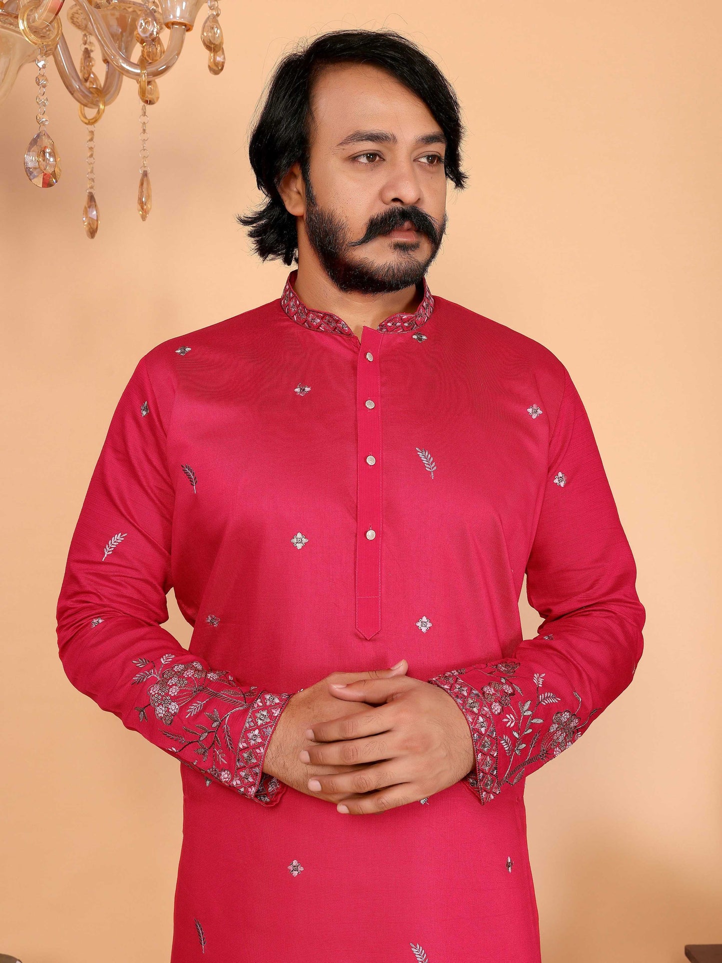 Jyoti Fashion Men's Pink Sequins Embroidered Kurta with Pajama | Swadesiicart