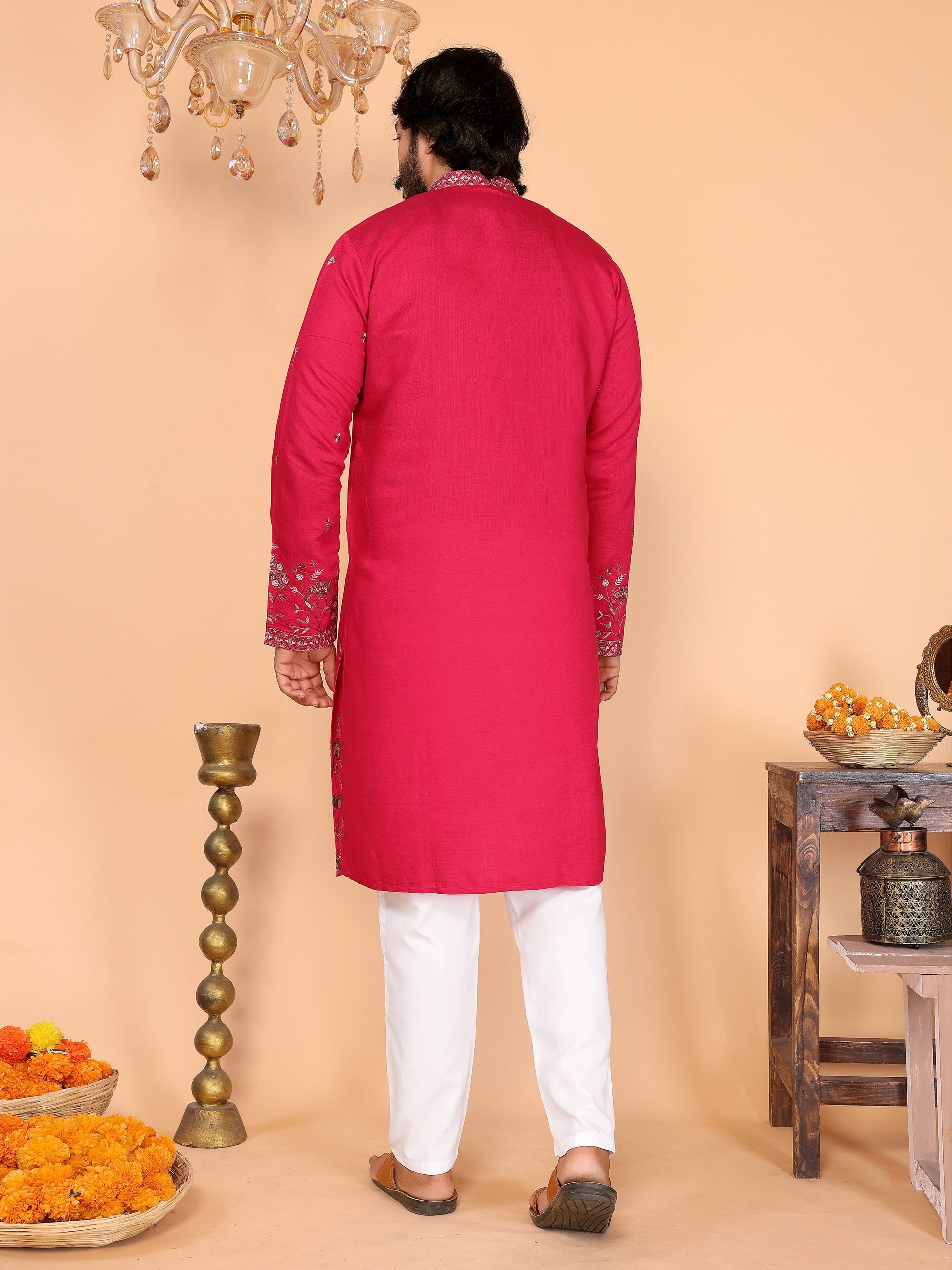 Jyoti Fashion Men's Pink Sequins Embroidered Kurta with Pajama | Swadesiicart