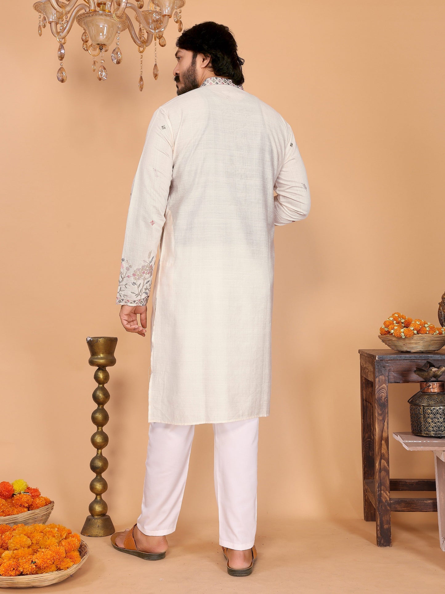 Jyoti Fashion Men's White Sequins Embroidered Kurta with Pajama | Swadesiicart