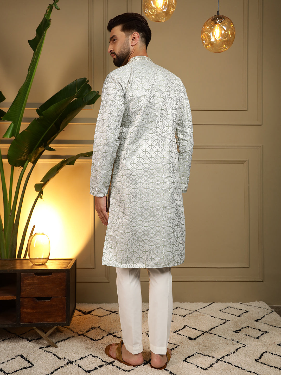 Jyoti Fashion Men's Mehendi Jacquard Woven Kurta with Pajama | Swadesiicart