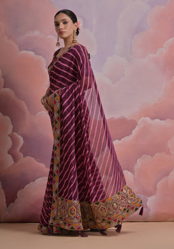Jyoti Fashion Women's Wine Coding Sequence Georgette Saree with Blouse | Swadesiicart