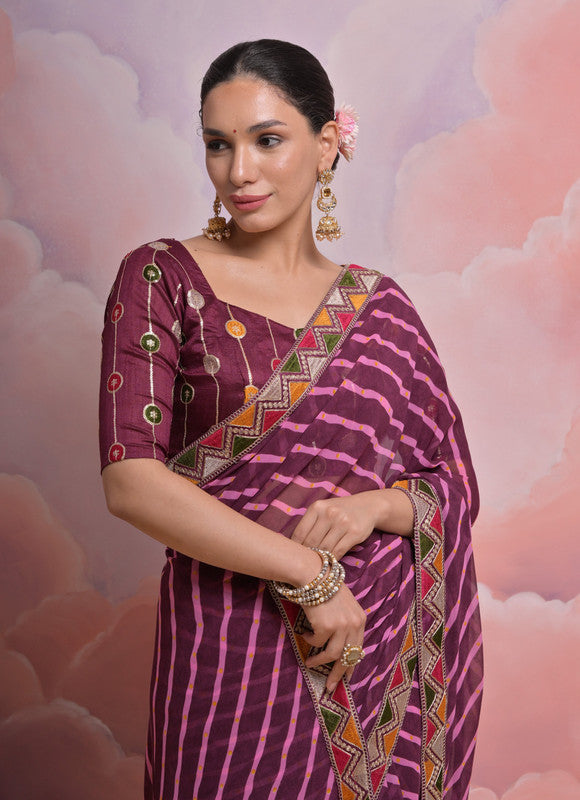 Jyoti Fashion Women's Wine Coding Sequence Georgette Saree with Blouse | Swadesiicart