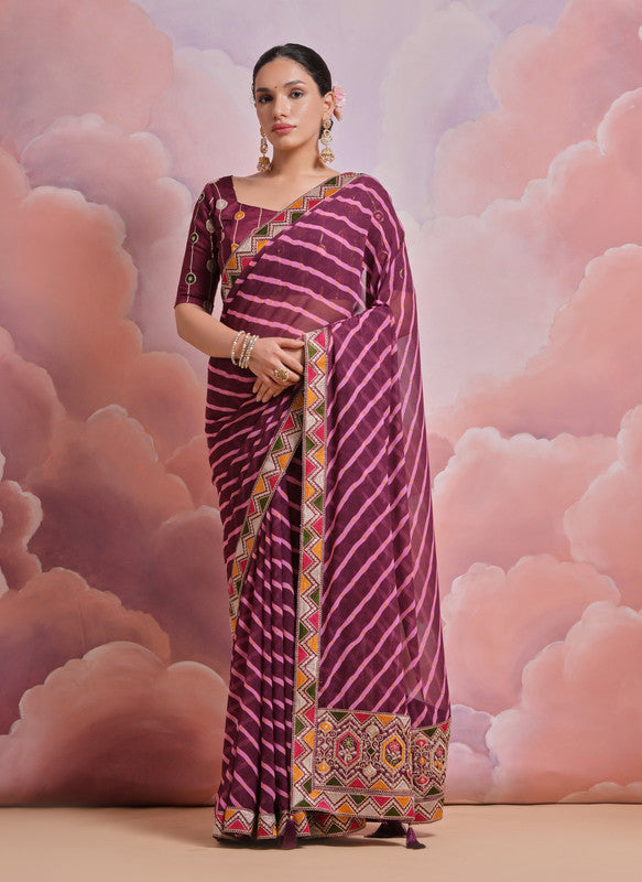 Jyoti Fashion Women's Wine Coding Sequence Georgette Saree with Blouse | Swadesiicart