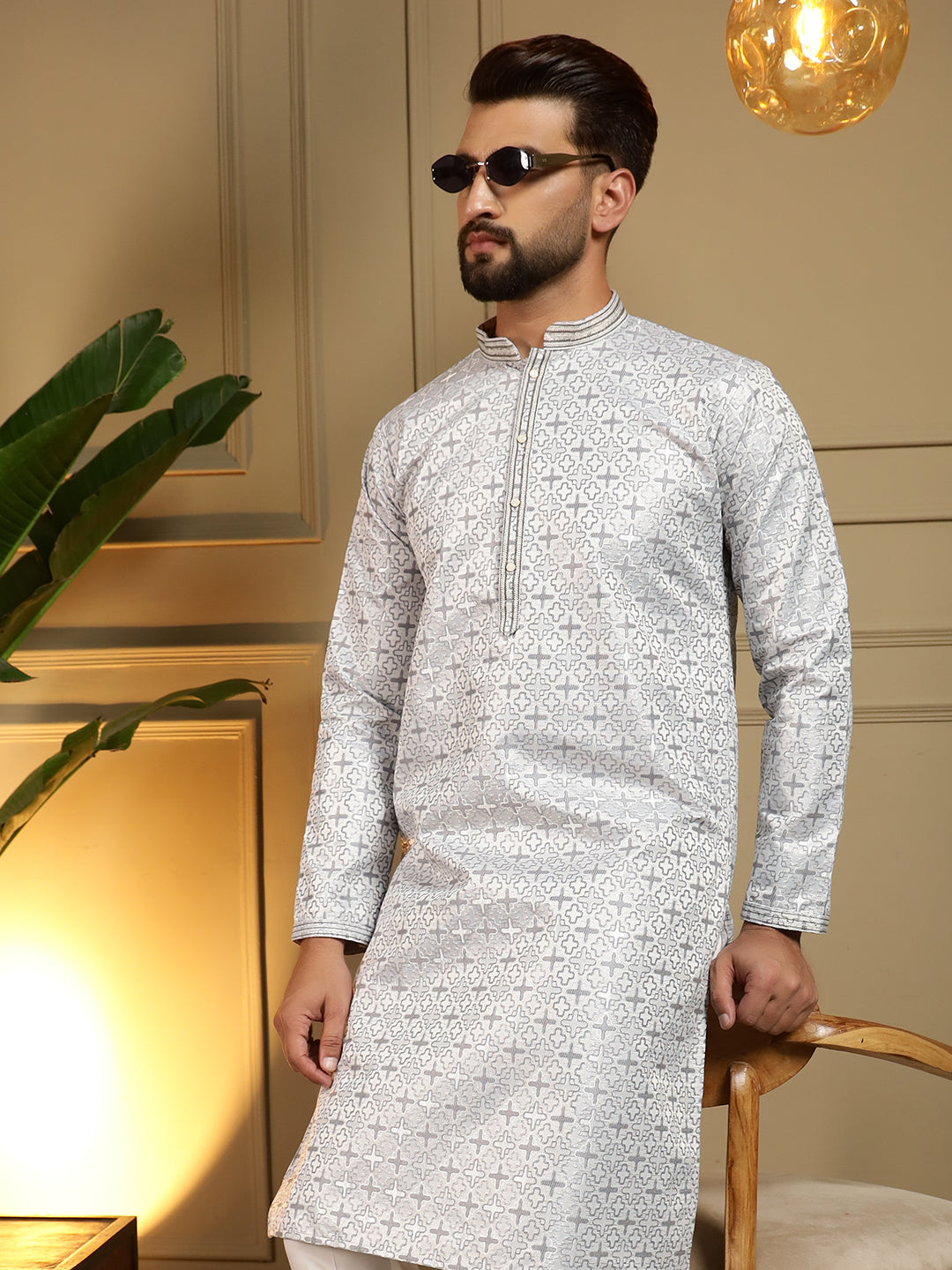 Jyoti Fashion Men's Blue Jacquard Woven Kurta with Pajama | Swadesiicart