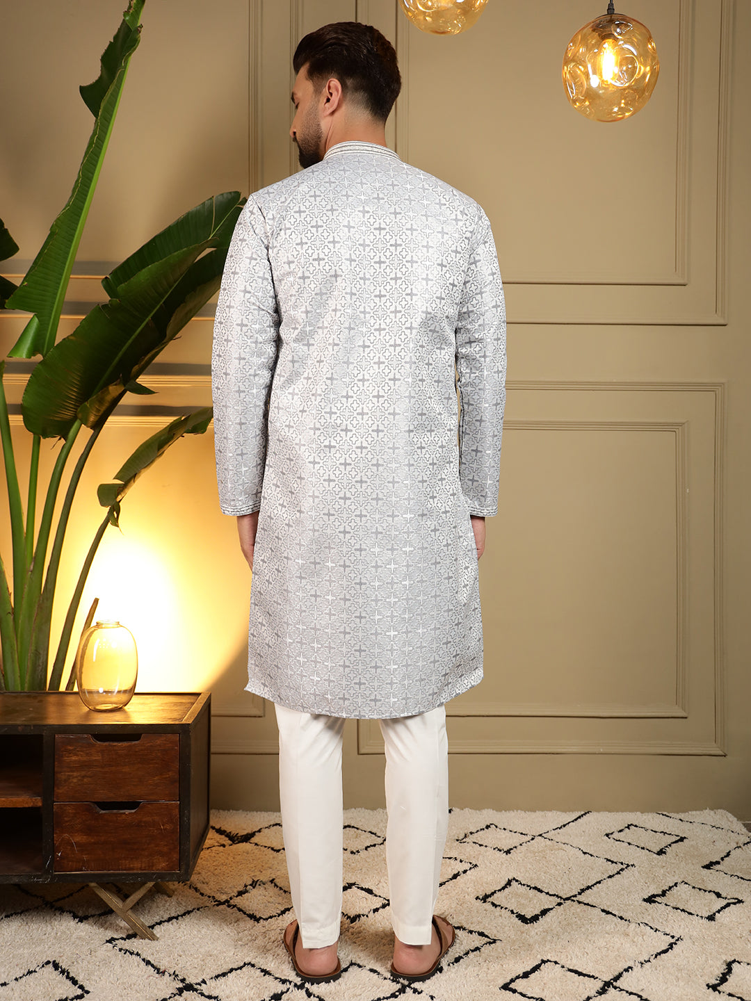 Jyoti Fashion Men's Blue Jacquard Woven Kurta with Pajama | Swadesiicart