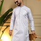 Jyoti Fashion Men's Grey Jacquard Woven Kurta with Pajama | Swadesiicart