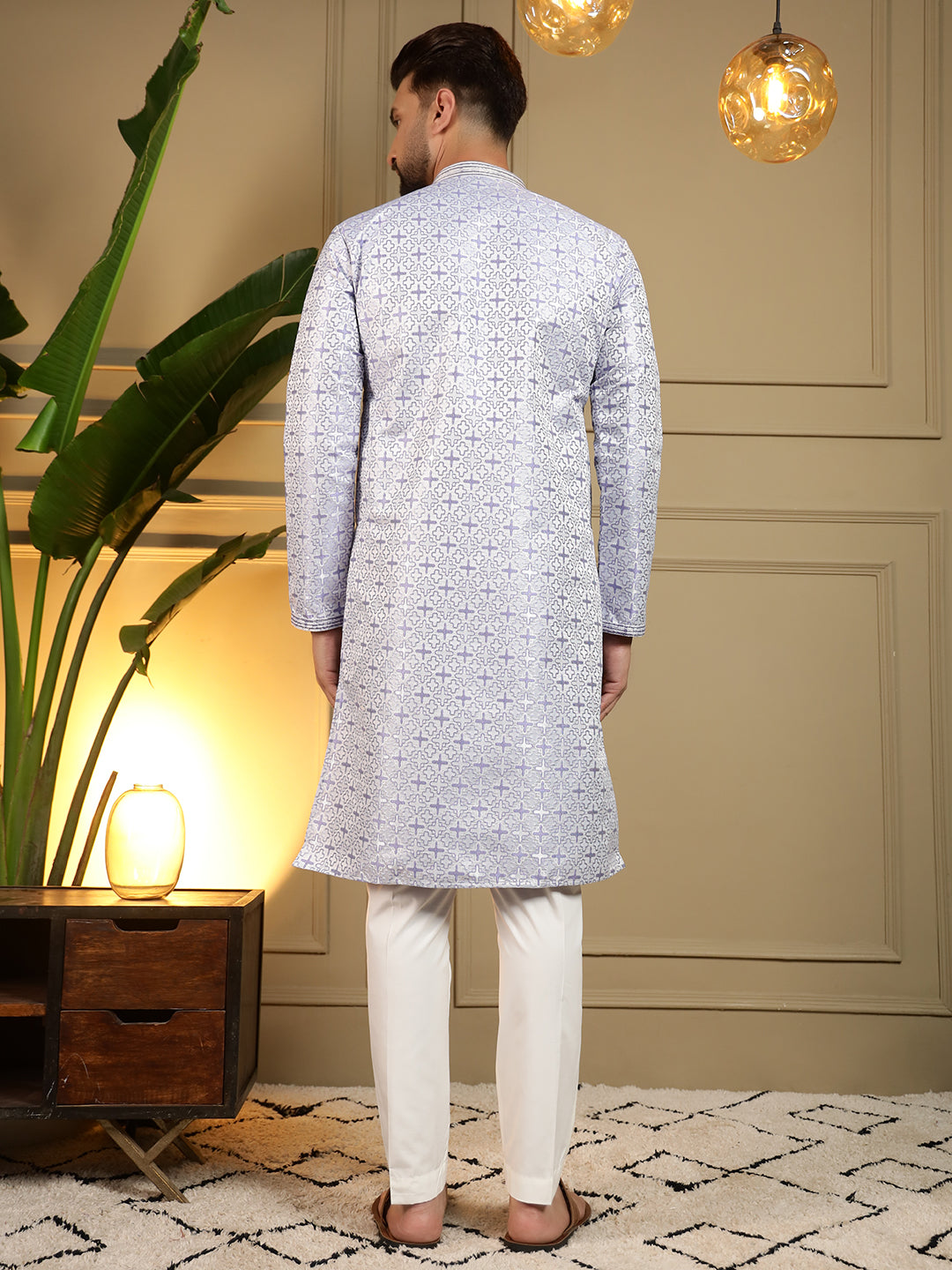 Jyoti Fashion Men's Grey Jacquard Woven Kurta with Pajama | Swadesiicart