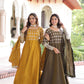 Jyoti Fashion Women's Yellow & Mehendi Vichitra Silk Embroidered Combo Anarkali Set With Dupatta | Swadesiicart