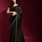 Jyoti Fashion Women's Black Sequence Embroidery Georgette Saree with Blouse | Swadesiicart