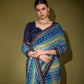 Jyoti Fashion Women's Blue Foil Print with Sequence Georgette Saree with Blouse | Swadesiicart