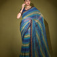 Jyoti Fashion Women's Blue Foil Print with Sequence Georgette Saree with Blouse | Swadesiicart