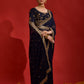 Jyoti Fashion Women's Navy Blue Sequence Coding Embroidery Georgette Saree with Blouse | Swadesiicart
