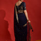 Jyoti Fashion Women's Navy Blue Sequence Coding Embroidery Georgette Saree with Blouse | Swadesiicart