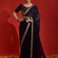 Jyoti Fashion Women's Navy Blue Sequence Coding Embroidery Georgette Saree with Blouse | Swadesiicart