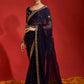 Jyoti Fashion Women's Navy Blue Sequence Coding Embroidery Georgette Saree with Blouse | Swadesiicart