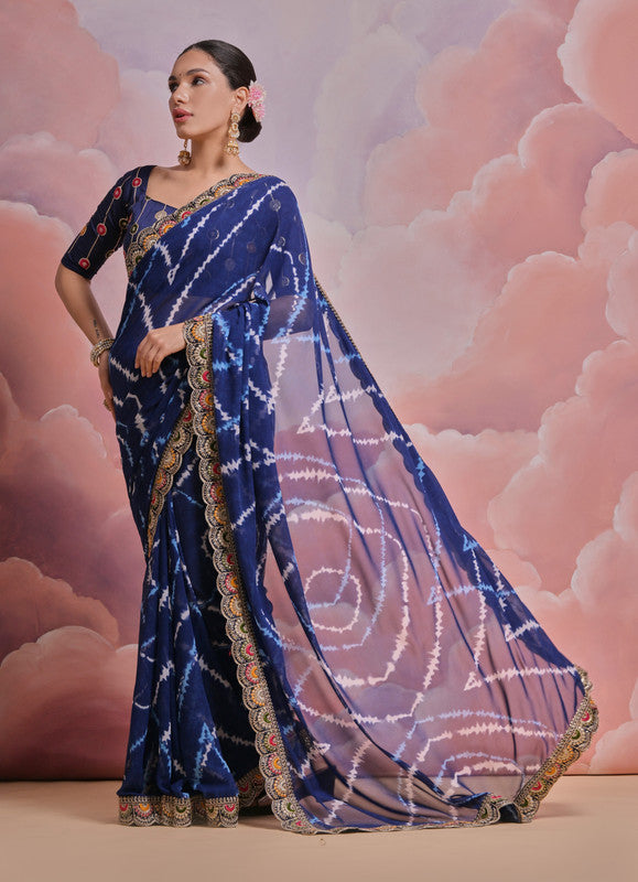 Jyoti Fashion Women's Blue Coding Sequence Georgette Saree with Blouse | Swadesiicart