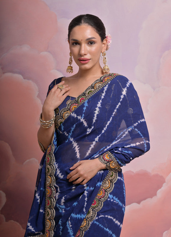 Jyoti Fashion Women's Blue Coding Sequence Georgette Saree with Blouse | Swadesiicart
