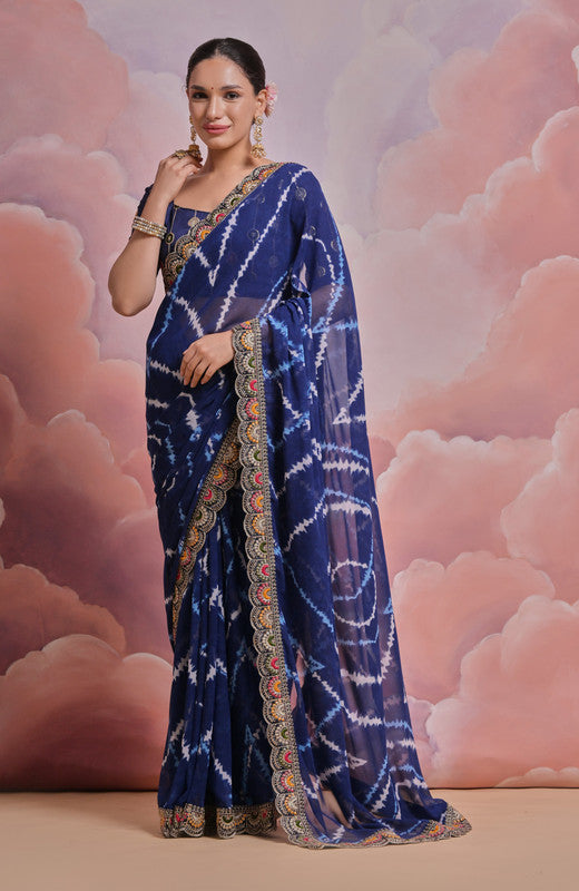 Jyoti Fashion Women's Blue Coding Sequence Georgette Saree with Blouse | Swadesiicart