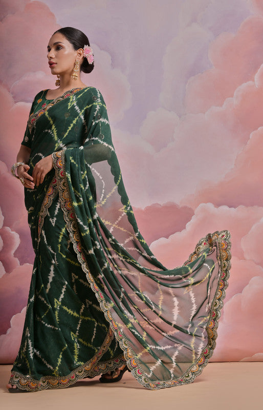 Jyoti Fashion Women's Bottle Green Coding Sequence Georgette Saree with Blouse | Swadesiicart