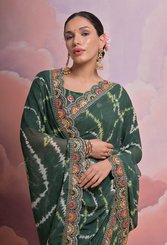 Jyoti Fashion Women's Bottle Green Coding Sequence Georgette Saree with Blouse | Swadesiicart