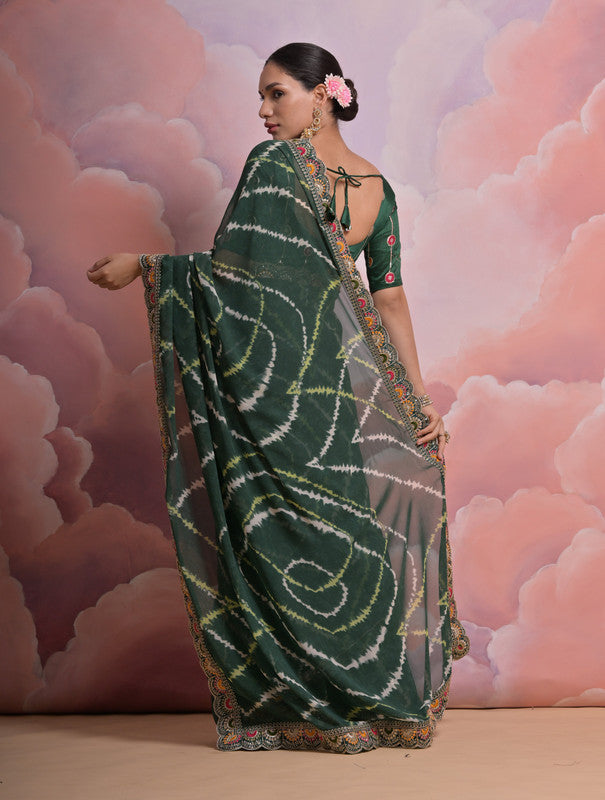Jyoti Fashion Women's Bottle Green Coding Sequence Georgette Saree with Blouse | Swadesiicart