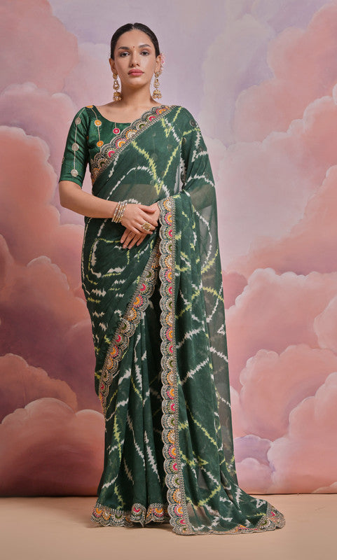 Jyoti Fashion Women's Bottle Green Coding Sequence Georgette Saree with Blouse | Swadesiicart