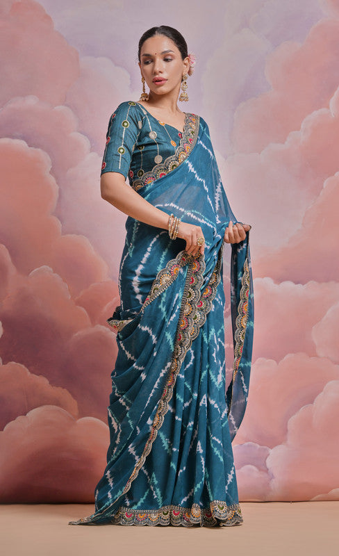 Jyoti Fashion Women's Morpich Coding Sequence Georgette Saree with Blouse | Swadesiicart