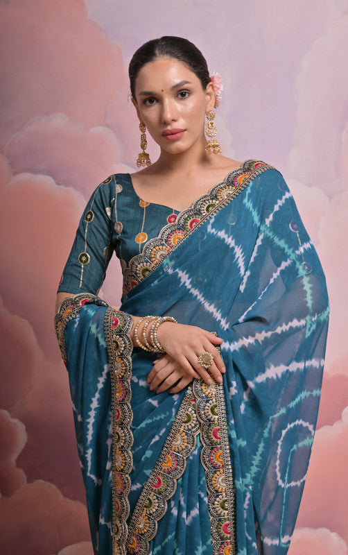 Jyoti Fashion Women's Morpich Coding Sequence Georgette Saree with Blouse | Swadesiicart