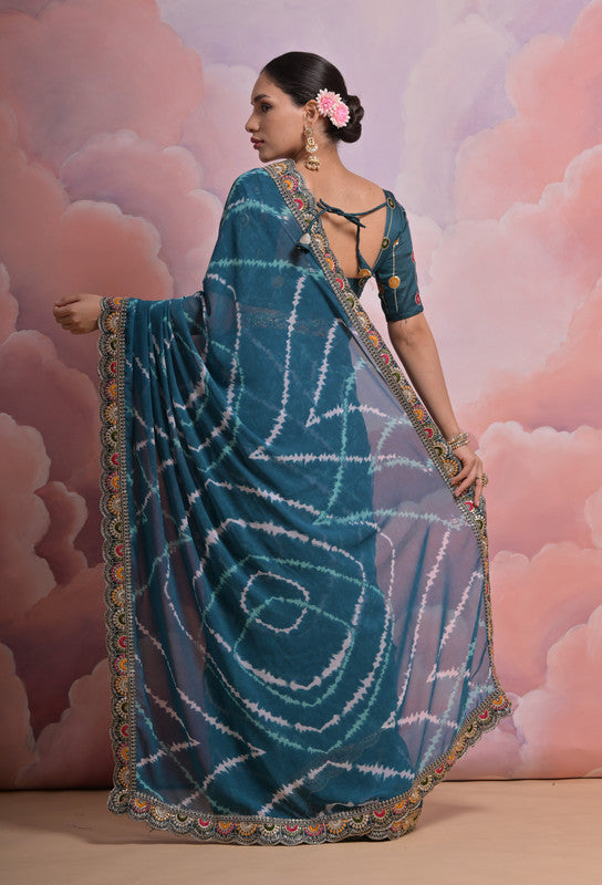 Jyoti Fashion Women's Morpich Coding Sequence Georgette Saree with Blouse | Swadesiicart