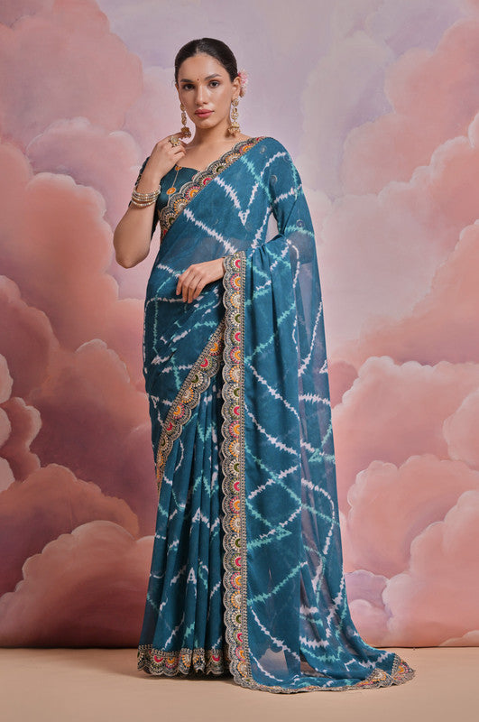 Jyoti Fashion Women's Morpich Coding Sequence Georgette Saree with Blouse | Swadesiicart