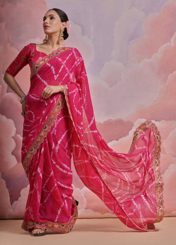 Jyoti Fashion Women's Rani Pink Coding Sequence Georgette Saree with Blouse | Swadesiicart
