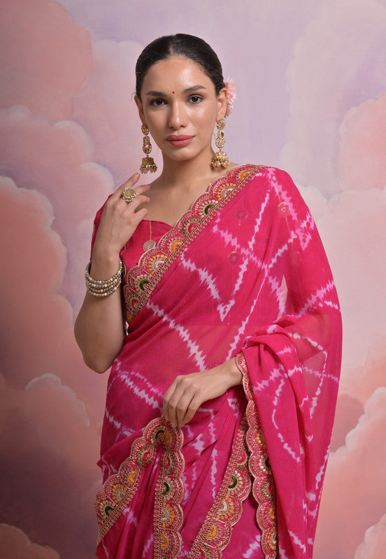 Jyoti Fashion Women's Rani Pink Coding Sequence Georgette Saree with Blouse | Swadesiicart