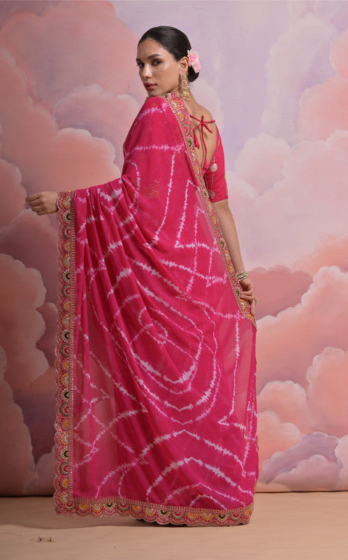 Jyoti Fashion Women's Rani Pink Coding Sequence Georgette Saree with Blouse | Swadesiicart