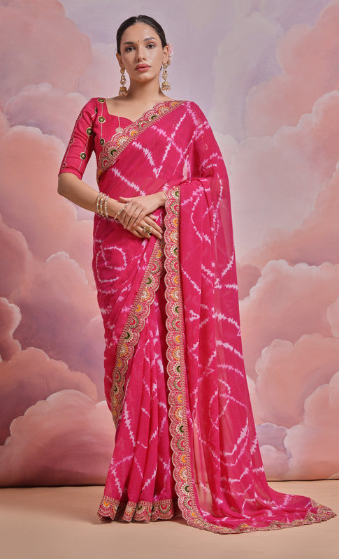 Jyoti Fashion Women's Rani Pink Coding Sequence Georgette Saree with Blouse | Swadesiicart