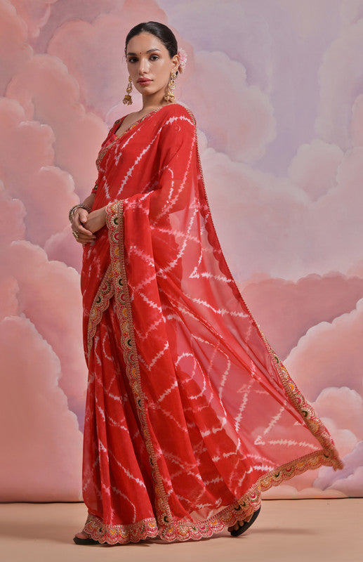 Jyoti Fashion Women's Red Coding Sequence Georgette Saree with Blouse | Swadesiicart