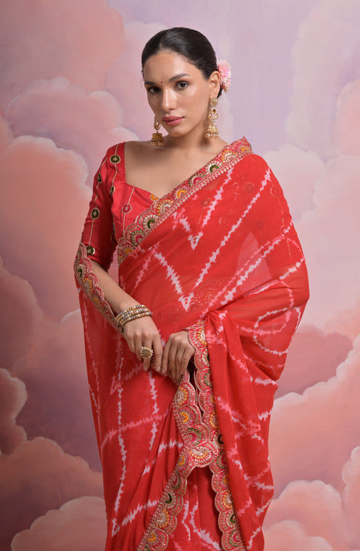 Jyoti Fashion Women's Red Coding Sequence Georgette Saree with Blouse | Swadesiicart
