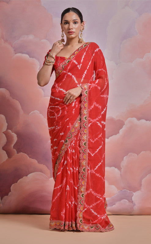 Jyoti Fashion Women's Red Coding Sequence Georgette Saree with Blouse | Swadesiicart