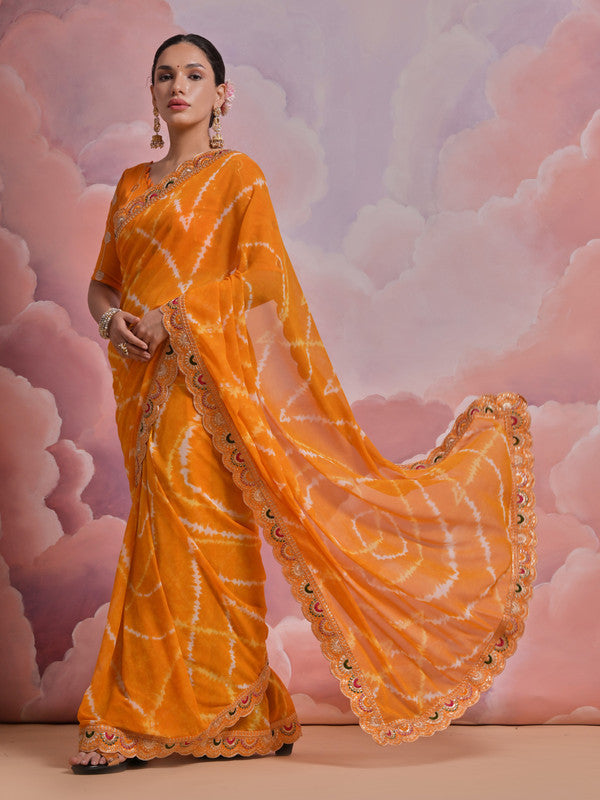 Jyoti Fashion Women's Mustard Coding Sequence Georgette Saree with Blouse | Swadesiicart