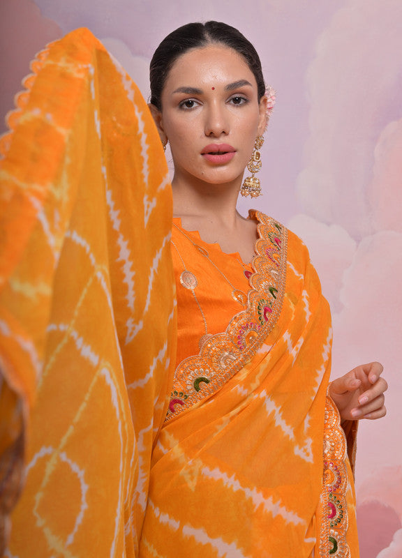 Jyoti Fashion Women's Mustard Coding Sequence Georgette Saree with Blouse | Swadesiicart