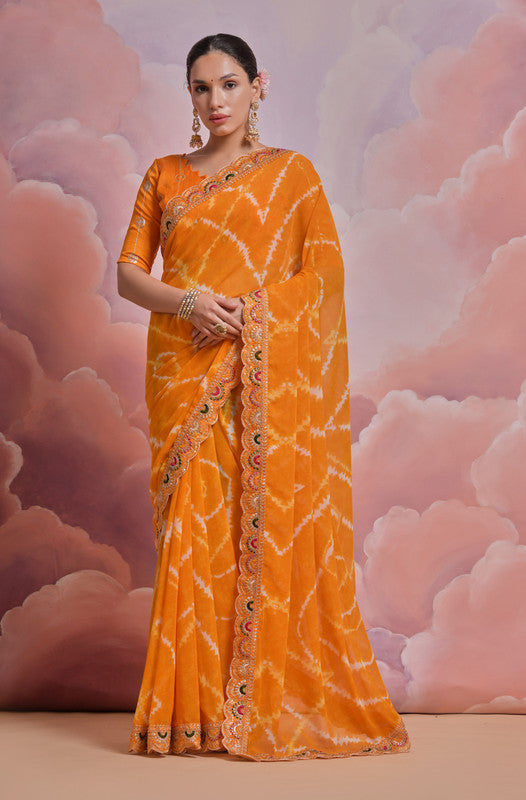 Jyoti Fashion Women's Mustard Coding Sequence Georgette Saree with Blouse | Swadesiicart