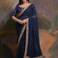 Jyoti Fashion Women's Navy Blue Coding Sequence Georgette Saree with Blouse | Swadesiicart