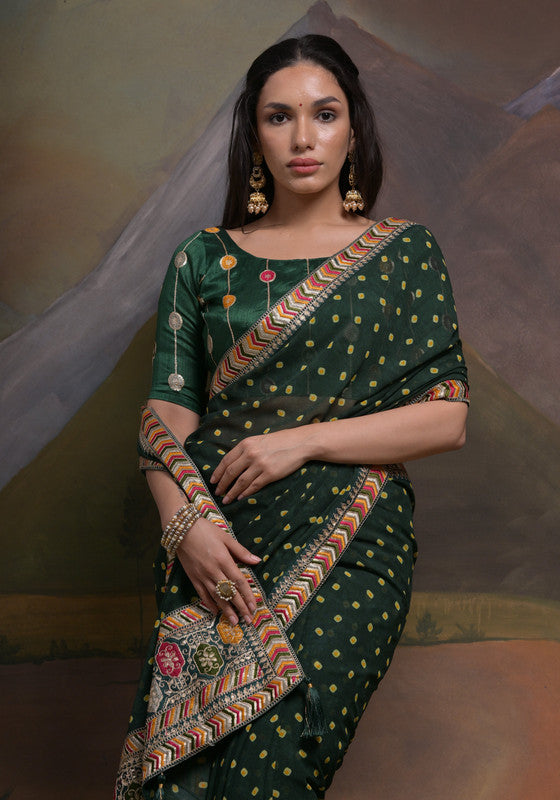 Jyoti Fashion Women's Bottle Green Coding Sequence Georgette Saree with Blouse | Swadesiicart