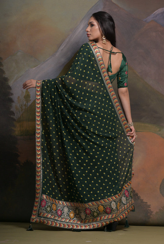 Jyoti Fashion Women's Bottle Green Coding Sequence Georgette Saree with Blouse | Swadesiicart