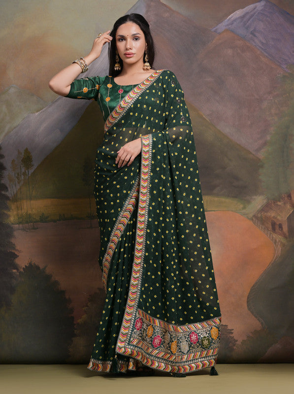 Jyoti Fashion Women's Bottle Green Coding Sequence Georgette Saree with Blouse | Swadesiicart