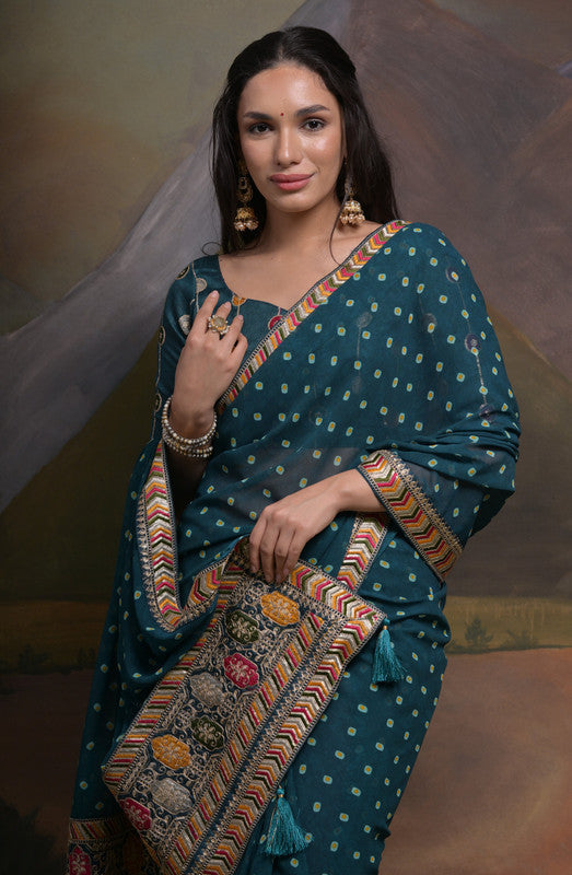 Jyoti Fashion Women's Morpich Coding Sequence Georgette Saree with Blouse | Swadesiicart