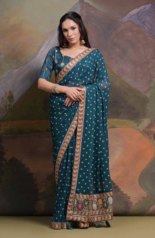 Jyoti Fashion Women's Morpich Coding Sequence Georgette Saree with Blouse | Swadesiicart