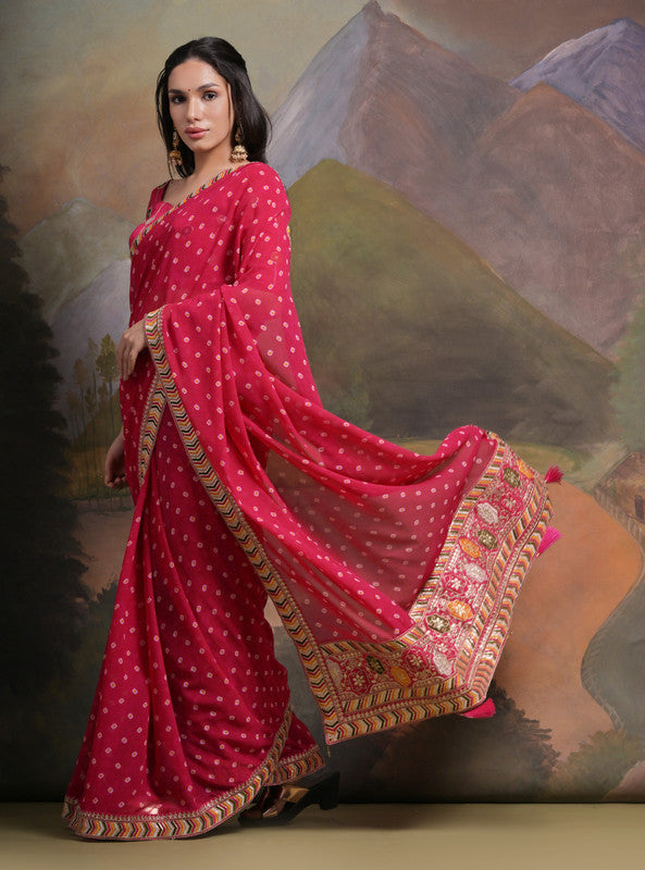 Jyoti Fashion Women's Rani Pink Coding Sequence Georgette Saree with Blouse | Swadesiicart